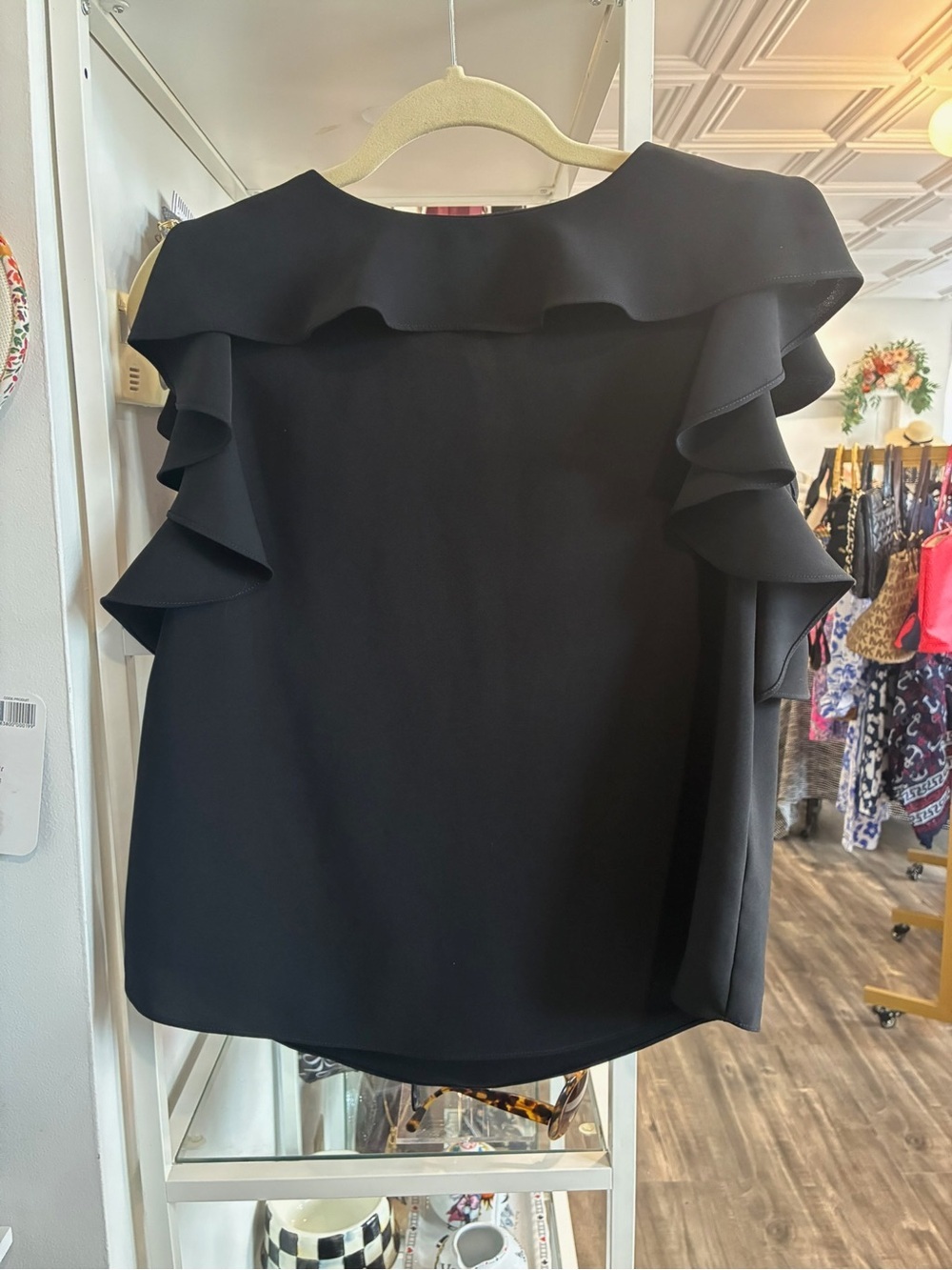 Amanda Uprichard Black Ruffle Sleeve sleeveless Blouse